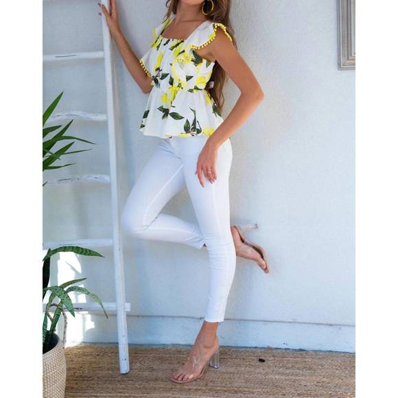 NEW BTFL-LIFE poplin ruffle top in lemon zest - Picture 2 of 5